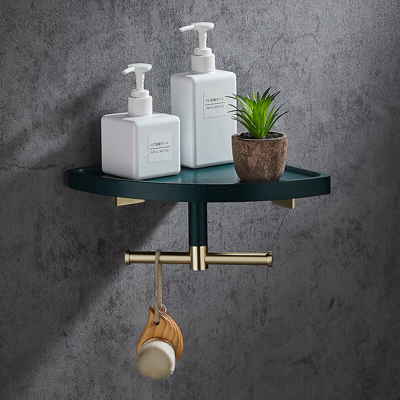 Bathroom solid wood triangle rack bathroom shower room wall hanging shelf without punching Chinese red oak storage rack: Purple