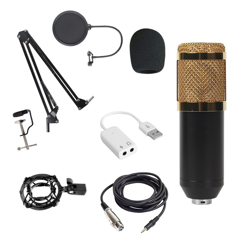 BM 800 karaoke microphone BM800 studio condenser mikrofon mic bm-800 For KTV Radio Braodcasting Singing Recording computer: Black gold Package 1