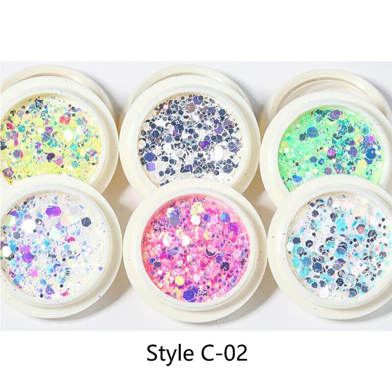 6 caixas Shinning Glitters Lantejoulas Conjuntos mistos: StyleC-02