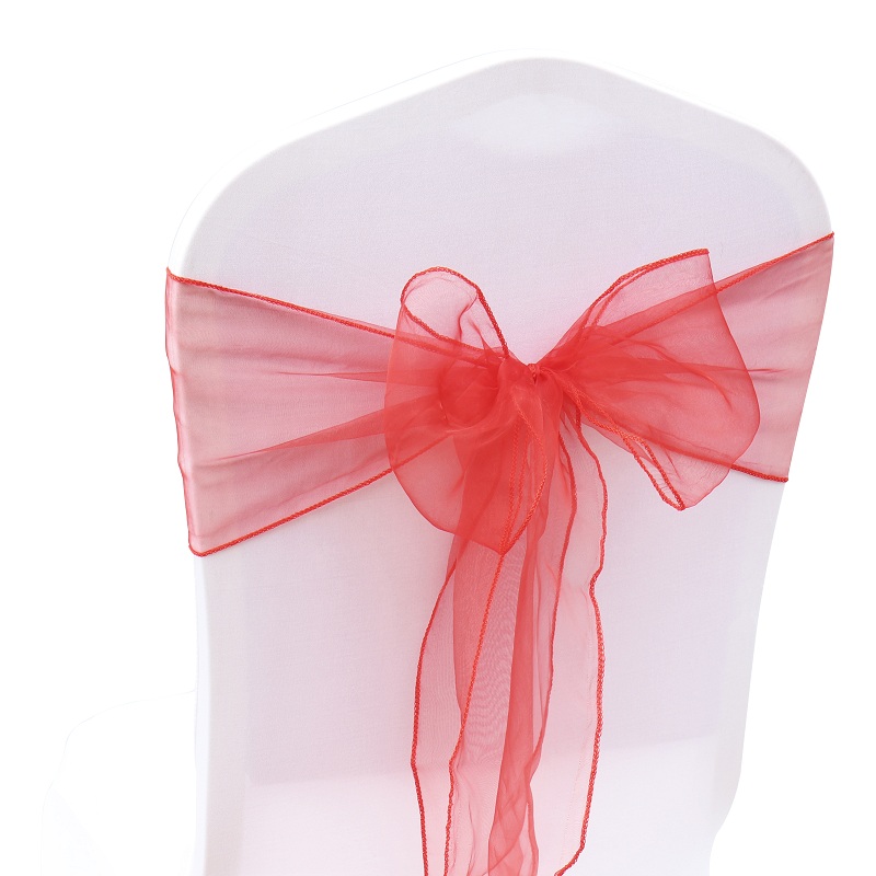 50 st/lot skirt band organza bröllopsdekorationer stol skärp skärp knut stolsöverdrag rosett band slipsar stolar dekoration tillbehör: Röd