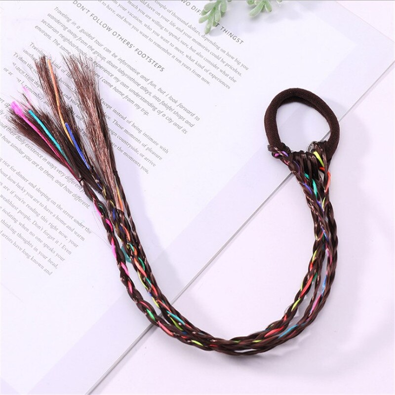 Perruque bandeau Simple en caoutchouc pour filles | Corde tressée, accessoires pour cheveux, perruque corde pour cheveux, outils pour cheveux, coiffe de tête de cochon: dark coffee