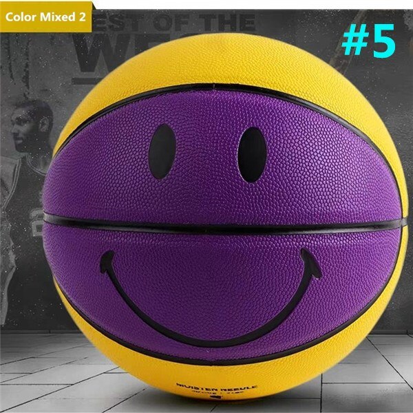 Men Youth 5#/7# Sports Basketball Smile Patterns Indoor Outdoor Training/Competition Basketballs Birthday: Size 5 Purple Yellow