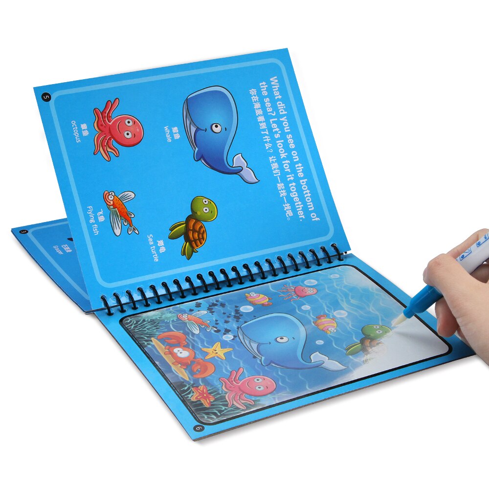 1Set Magic Water Drawing Book Painting coloring Book Montessori Doodle With Water Pen scratch art Crafts Board For Kids Toys