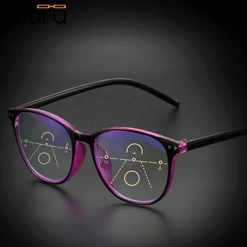 Elbru Anti-Blue Light Progressive Multi-Focus Reading Glasses Women Men Computer Big Frame Presbyopic Optical Eyeglasses +1 to+4