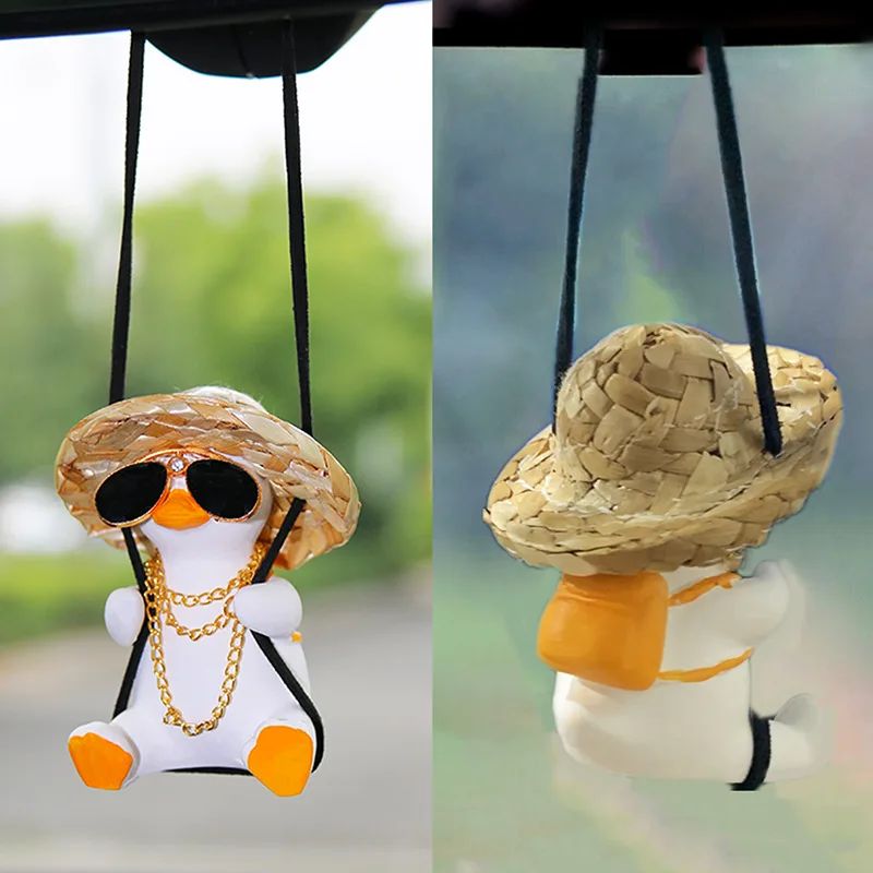 Cute Swinging Duck Car Pendant Auto Rearview Mirror Hanging Ornament Interior Decoration Accessories Swing Duck Laryard Keychain: PURPLE
