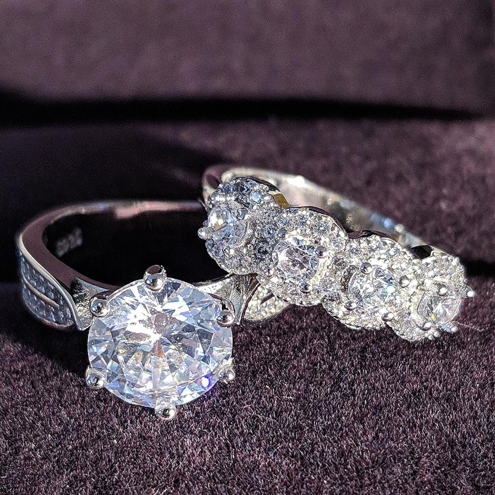 2022 luxury halo silver color bride wedding ring set for women lady anniversary jewelry bulk sell R5130
