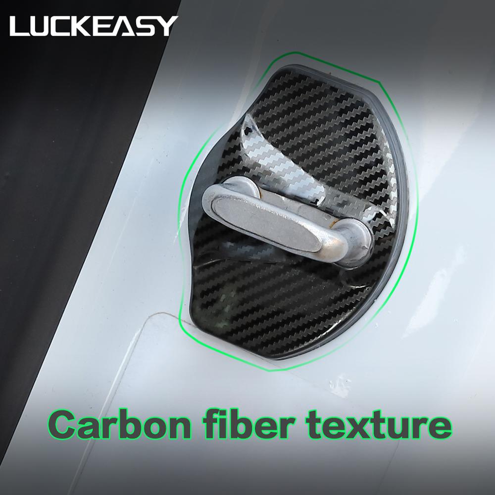 LUCKEASY Door door lock stainless steel protective cover for Tesla Model 3 Imitation carbon fiber / black 4pcs / set