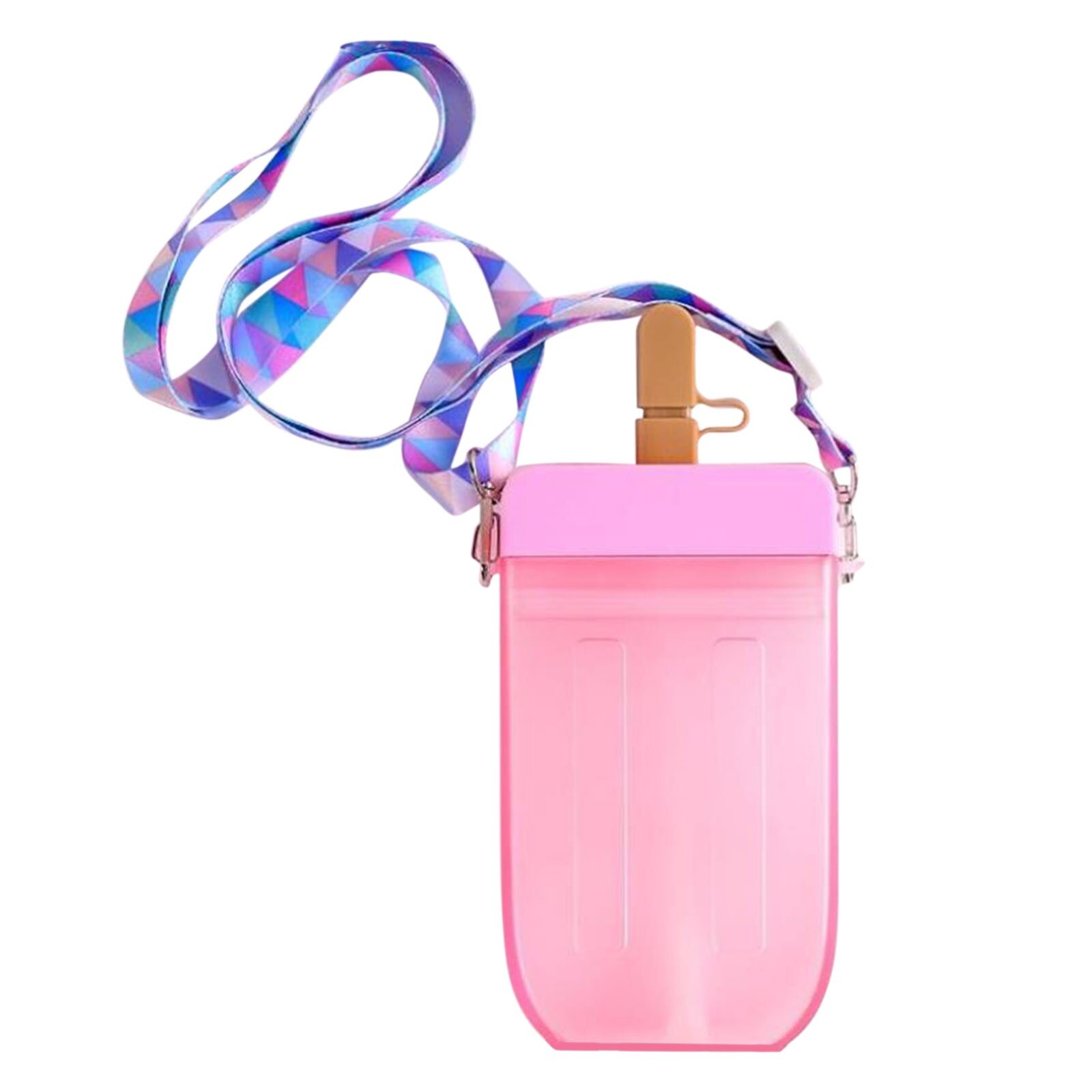 Leuke Zoete Ijs Water Fles Plastic Flessen Water Kids Water Met Stro Fles Anti-Val Creatieve Draagbare Popsicle cup: Pink 