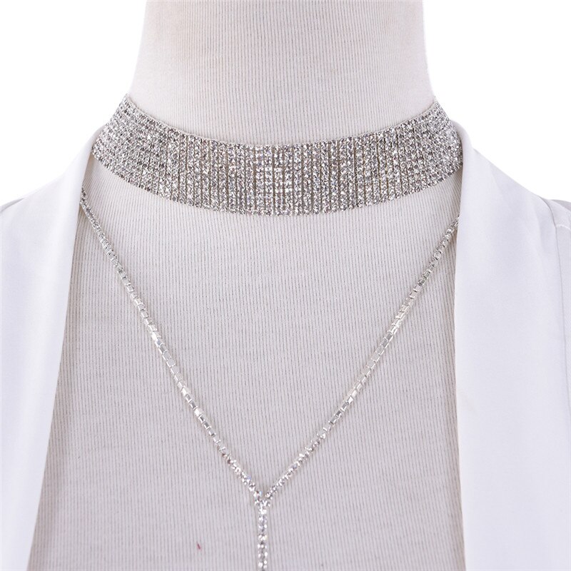 Collares de clavícula de mujer T Logan, gargantilla de cristal de lujo, Collar de diamante de imitación, Collar de joyería para mujer, 41 cm, 1 ud.