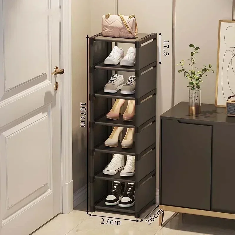 Entrance Shoe Rack Multiple Layers Stackable Footwear Organizer Rack Space Saving Wall Corner Shoe Cabinets Simple Shoes Shelf: light green