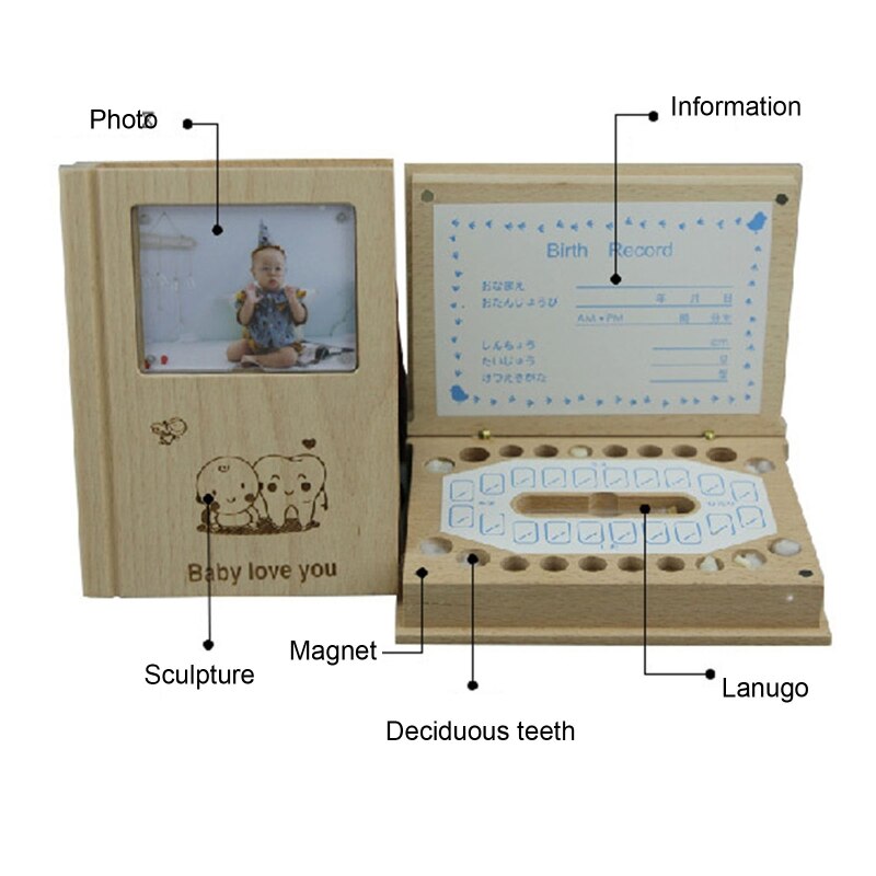 Baby Tooth Storage Box Wooden Milk Teeth Memory Organizer Keepsake Box for Children Boys Girls Souvenirs