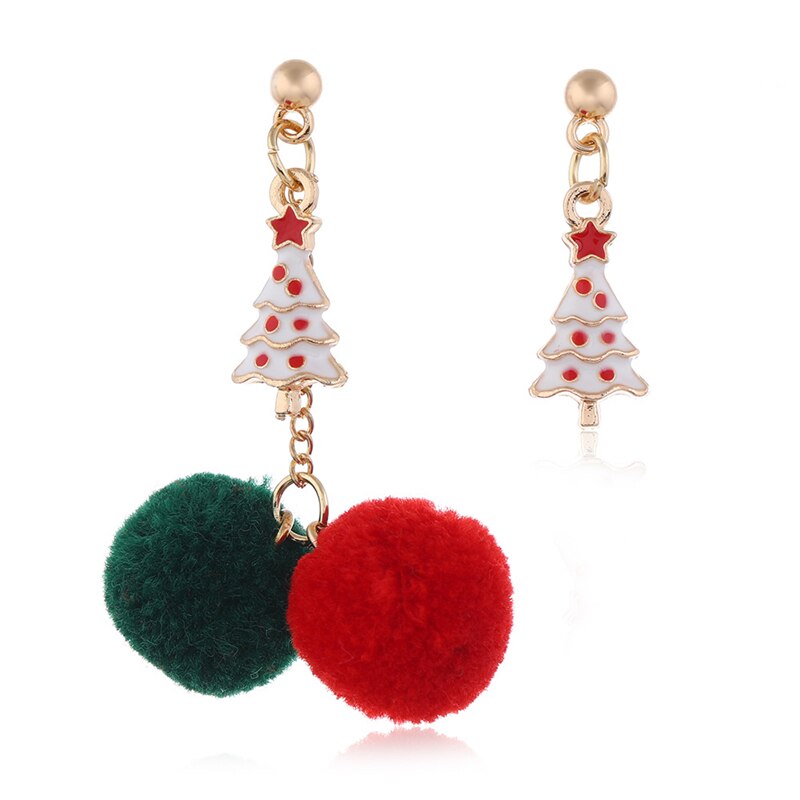 Asymétrique père noël longues boucles d'oreilles pour les femmes or jaune couleur boule ronde boucles d'oreilles bijoux de noël
