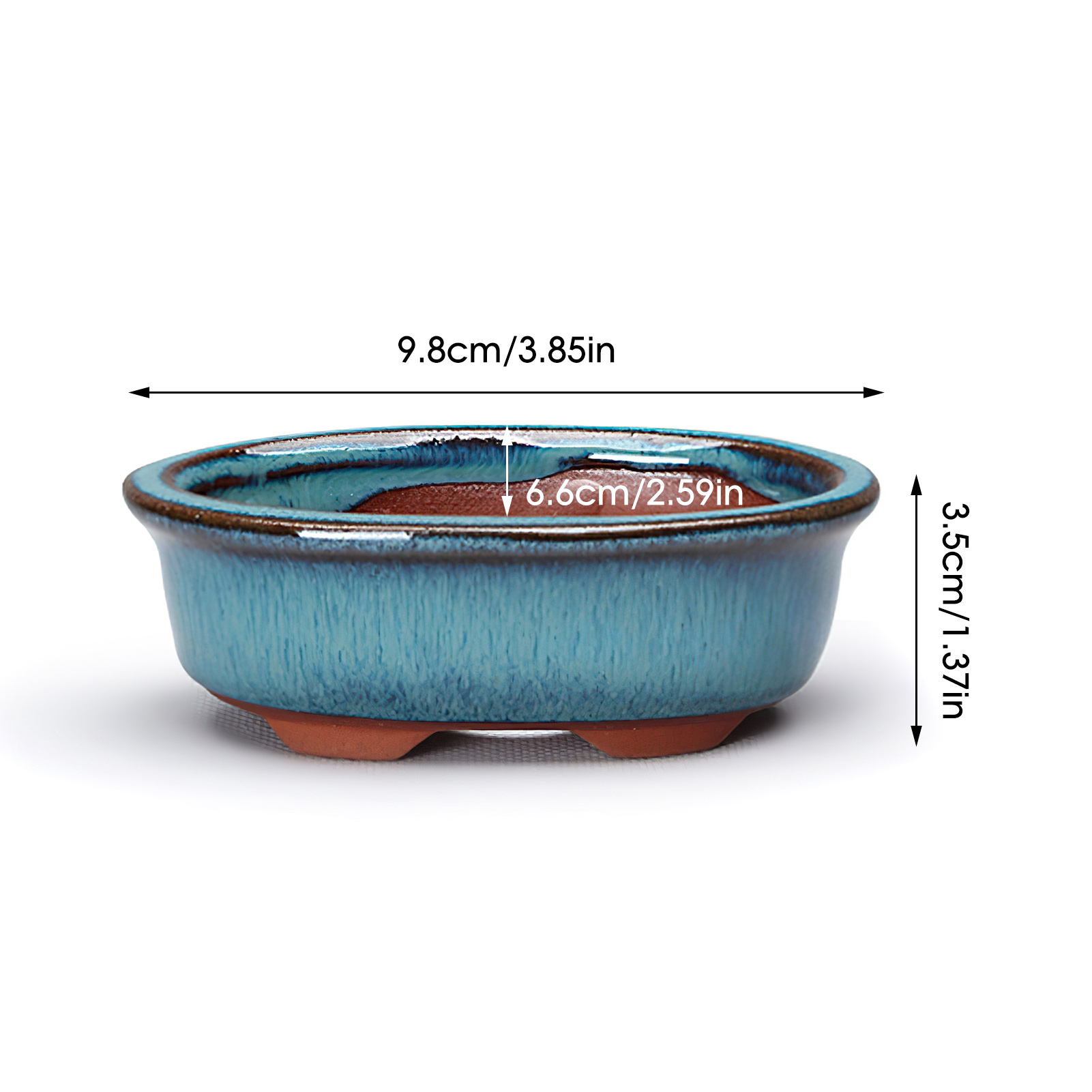 Pot de fleur succulente en céramique, Pots de bonsaï en poterie de Style chinois avec trou de vidange, pierre de grès violette pour décoration de bureau et de maison: Black