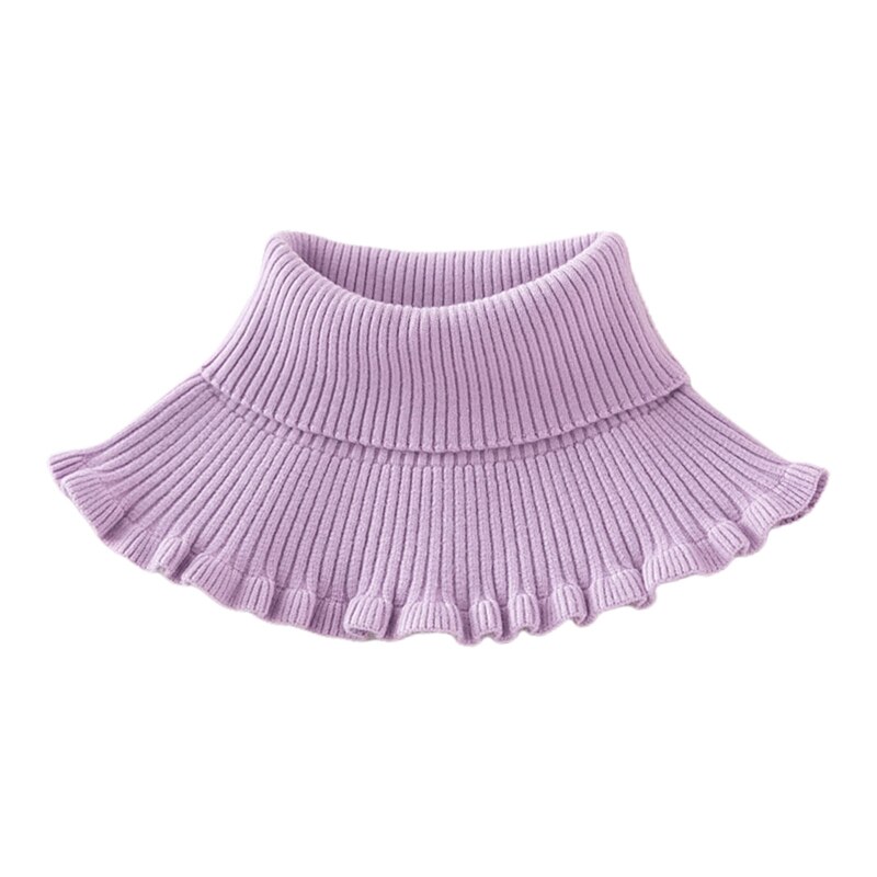 Col roulé côtelé tricot faux col Dickey solide volants détachable écharpe enveloppe L9BE: Lavande