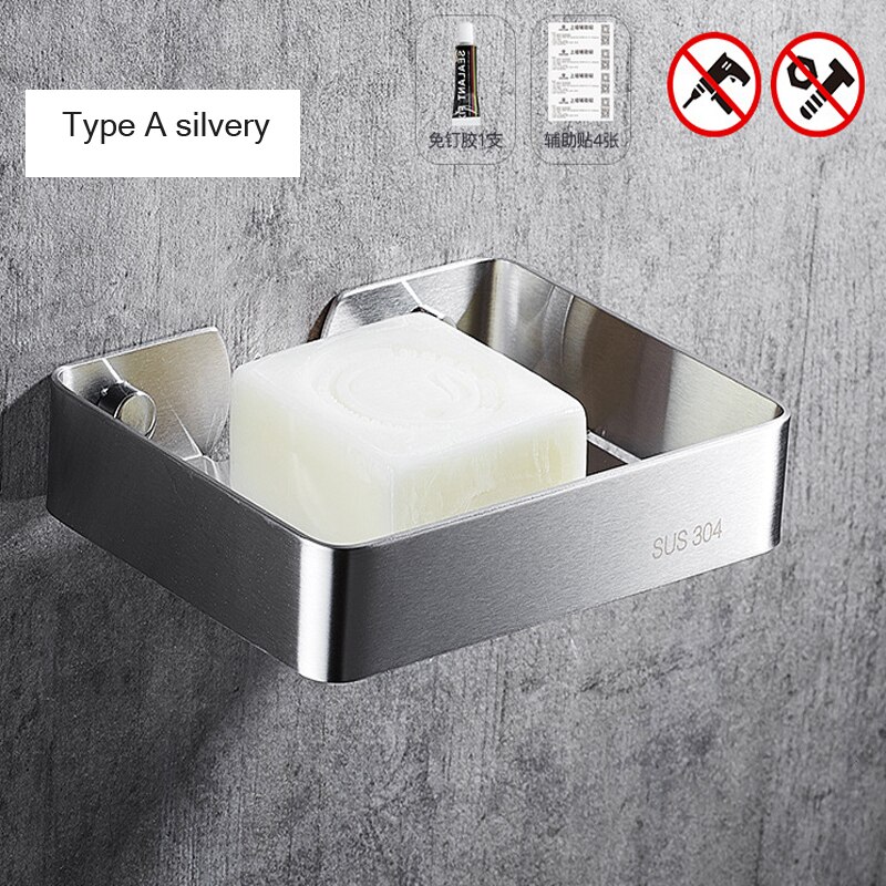 Bathroom Shower Soap Dish Storage Stainless Steel Holder Matal Soap Holder Bathroom Container Organizers: TypeA-silvery