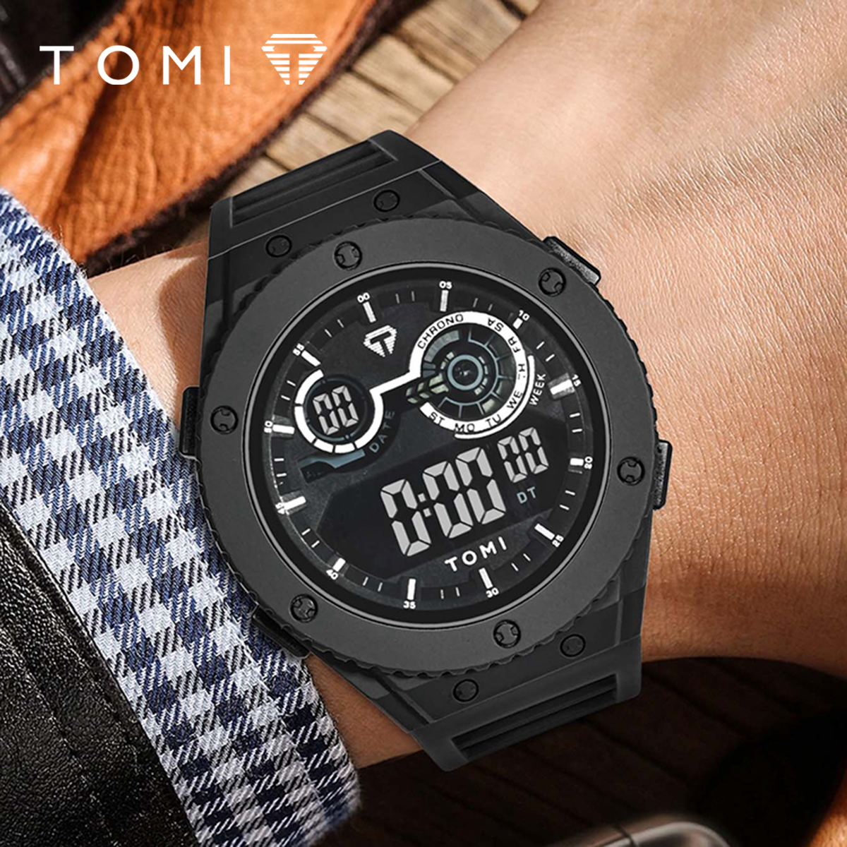 TOMI-reloj Digital luminoso LED para hombre, minimalista, resistente al agua hasta 30M, deportivo, con fecha, electrónico para estudiantes