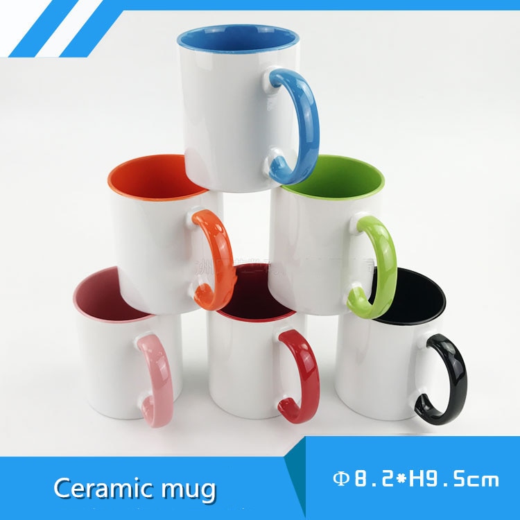 Taza cerámica con sublimación en blanco, Asa de color, Color en el interior de la taza en blanco por sublimación, Impresión de transferencia de calor DIY