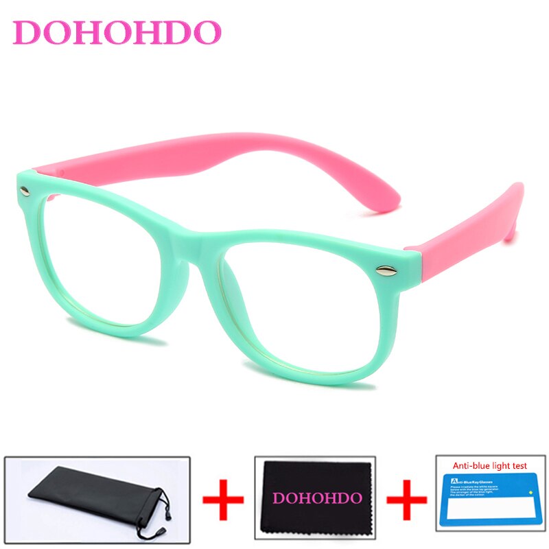 Dohohdo børn anti blå lys briller børn briller drenge piger klare briller oculos infantil  uv400 briller: Grøn lyserød
