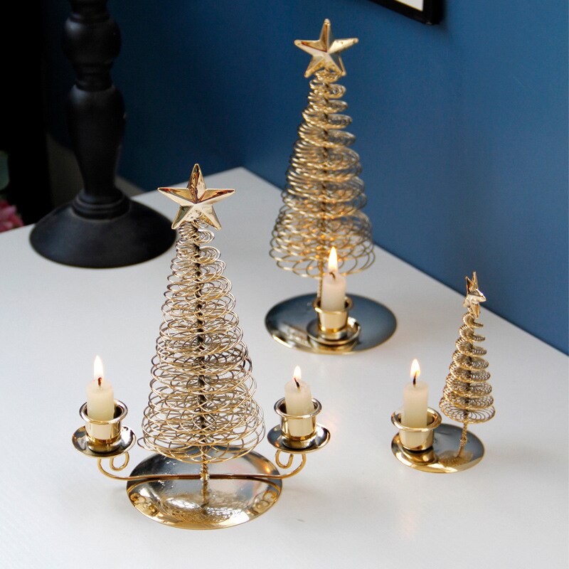 Kerstboom metalen kaarsenhouder kleine huis kerstdecoratie kandelaar goud
