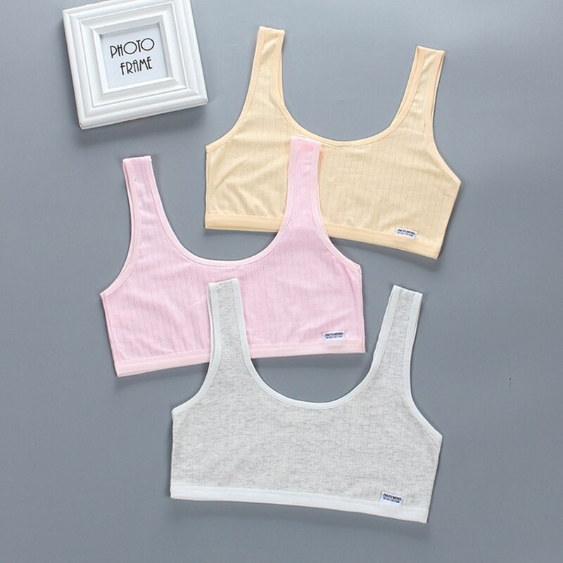 Puberteit Kinderen Tieners Meisjes 2Pcs Sport Ondergoed Set Geribbelde Effen Kleur Letters Label Brede Band Training Beha En Bijpassende hipster