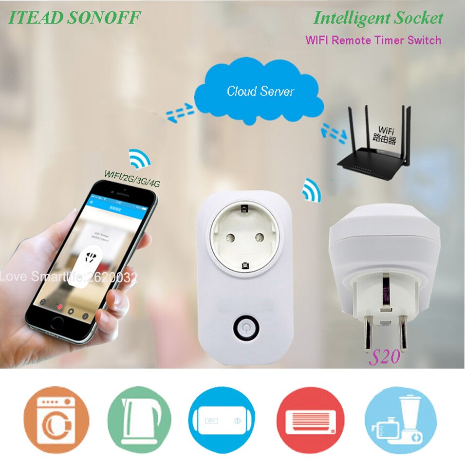 Itead Sonoff S20 Wireless WIFI Remote Control Socket Smart Timer Plug Smart Home Power Socket EU US UK Standard by App Ewelink
