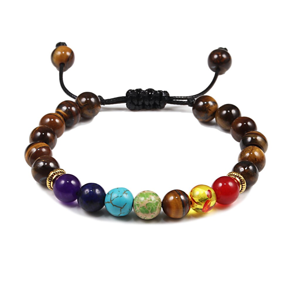 Mannen Vrouwen 7 Chakra Kralen Armbanden Armbanden Healing Tijgeroog Steen Chakra Gebed Charme Boeddha Armband Verstelbare Sieraden: Silver Plated