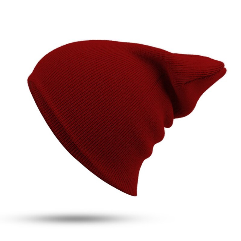 Vinterhuer hue almindelig strikhue efterår vinter varm skimanchet kasket uld blandinger bløde slouchy skull caps huer mænd kvinder: Rødvin