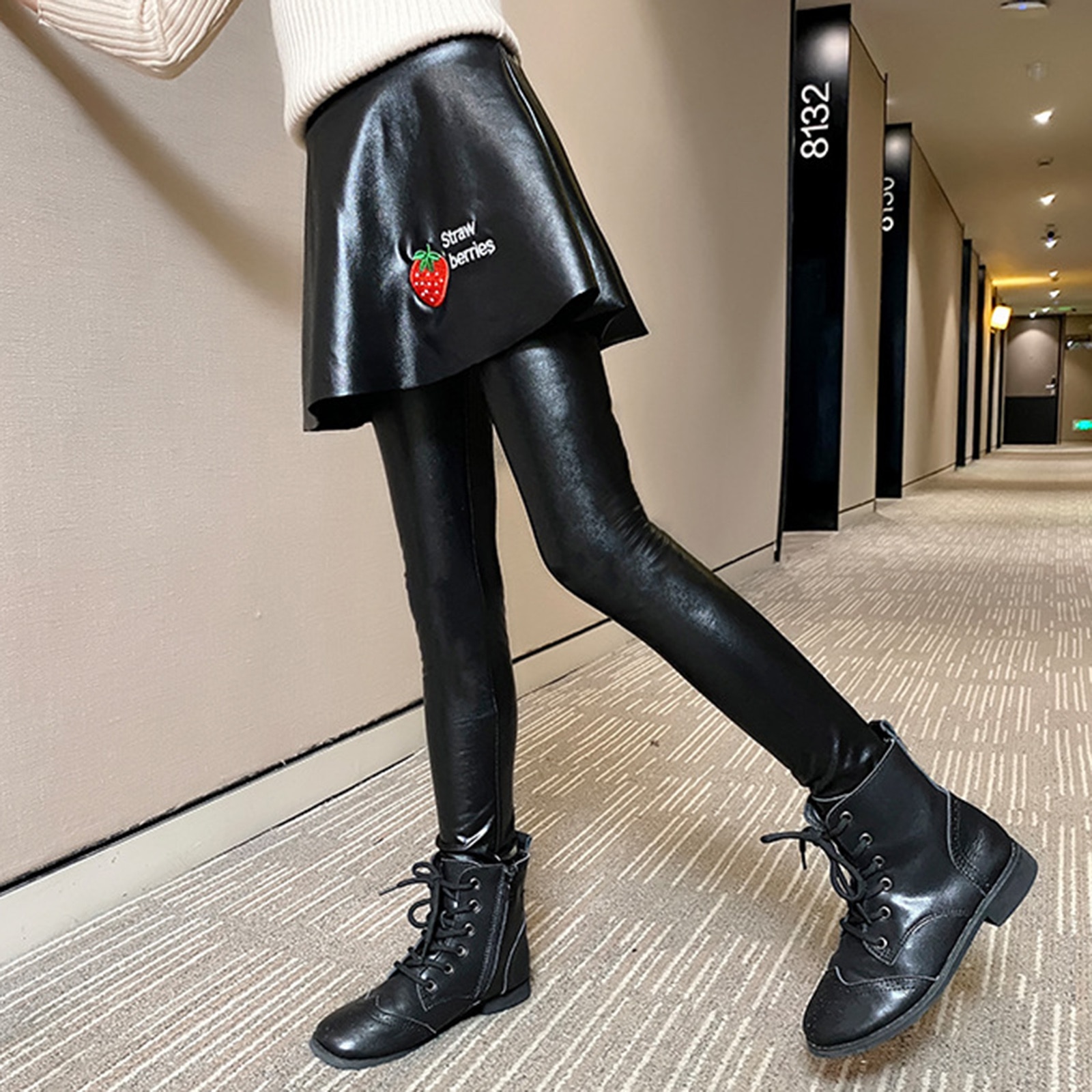 2021 autunno inverno bambini ragazza calda gonna bambino Legging neonate pantaloni Skinny a matita Leggings per bambini in ecopelle PU