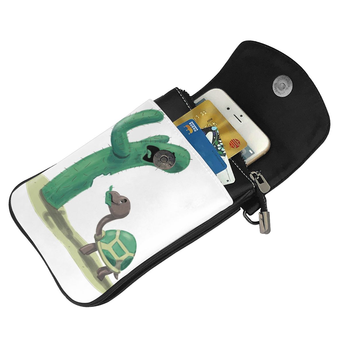 Tortoise Eating Cactus Shoulder Bag House Plant Aesthetic Leather School Women Bags Student Bulk Purse