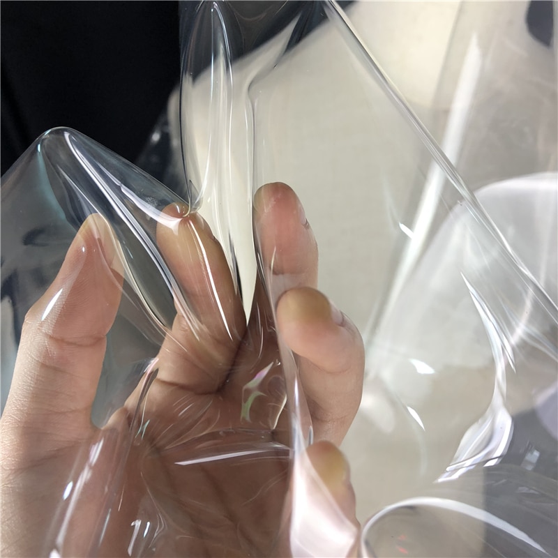 Tissu TPU Ultra-transparent en PVC 0.1mm, vêtements coupe-vent, vêtement fin étanche avec du cristal
