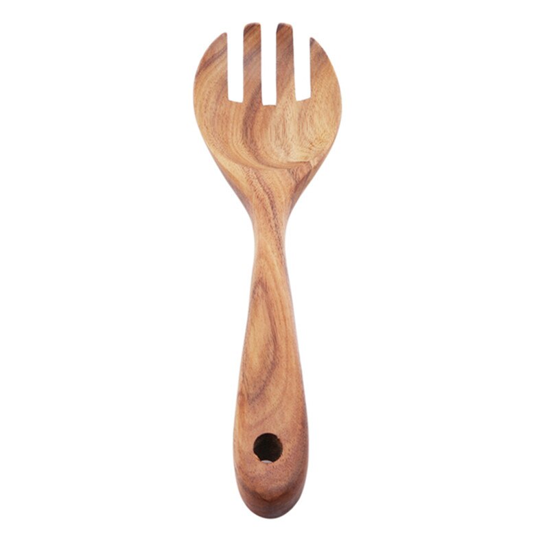 Kitchen Natural Wooden Spoon Fork Large Salad Dinner Serving Spoons Server Wood Fork Spoon Cutlery Set Wooden Utensils Tableware: Fork