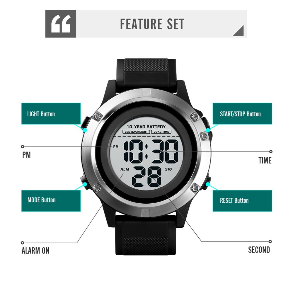 Skmei sportsklokke for menn 10 års batteri digital klokke herre lysende 50m vanntette armbåndsur for menn relogio masculino 1518