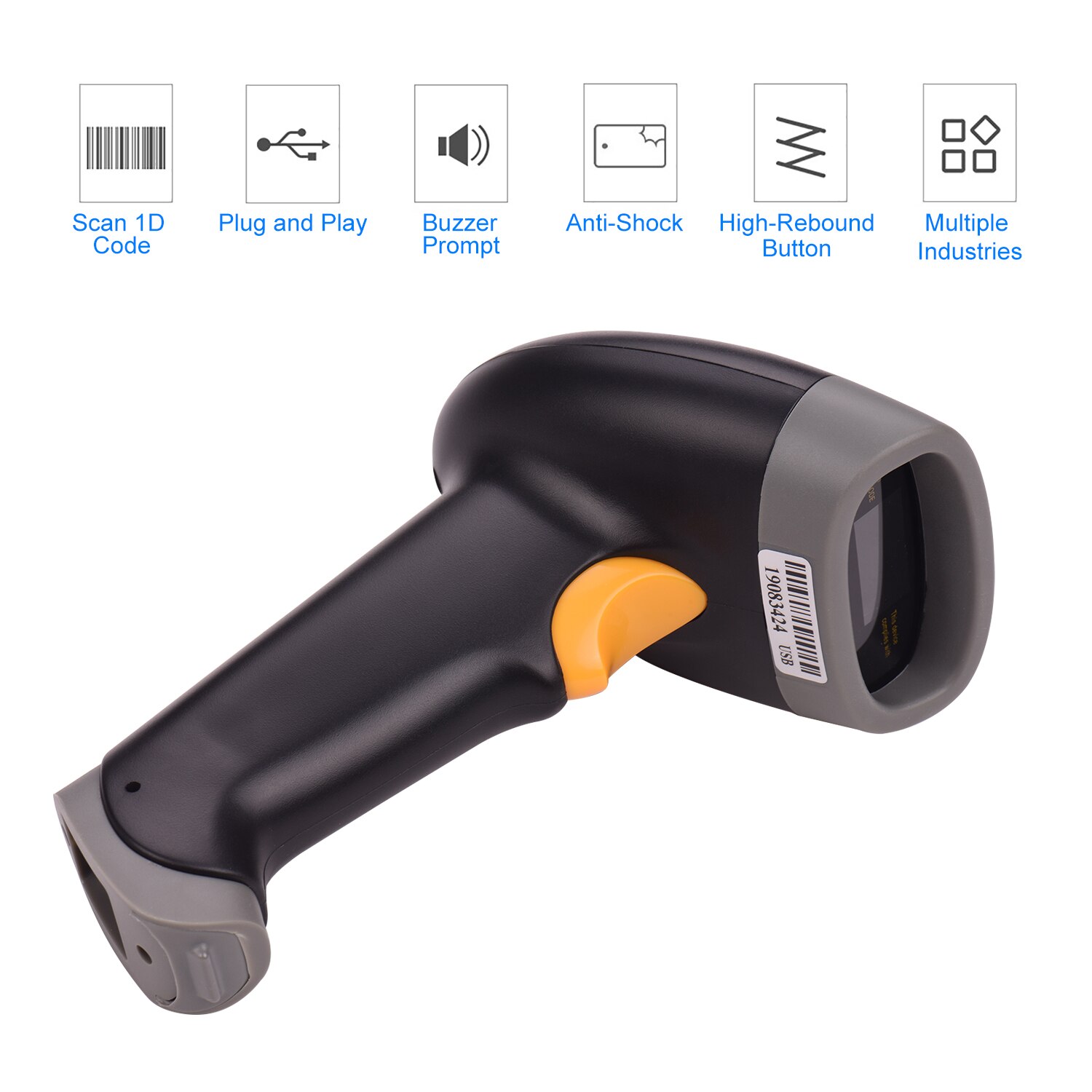 Aibecy håndholdt 1d usb stregkodescanner stregkodelæser 32- bit dekoder kompatibel til linux android macos windows
