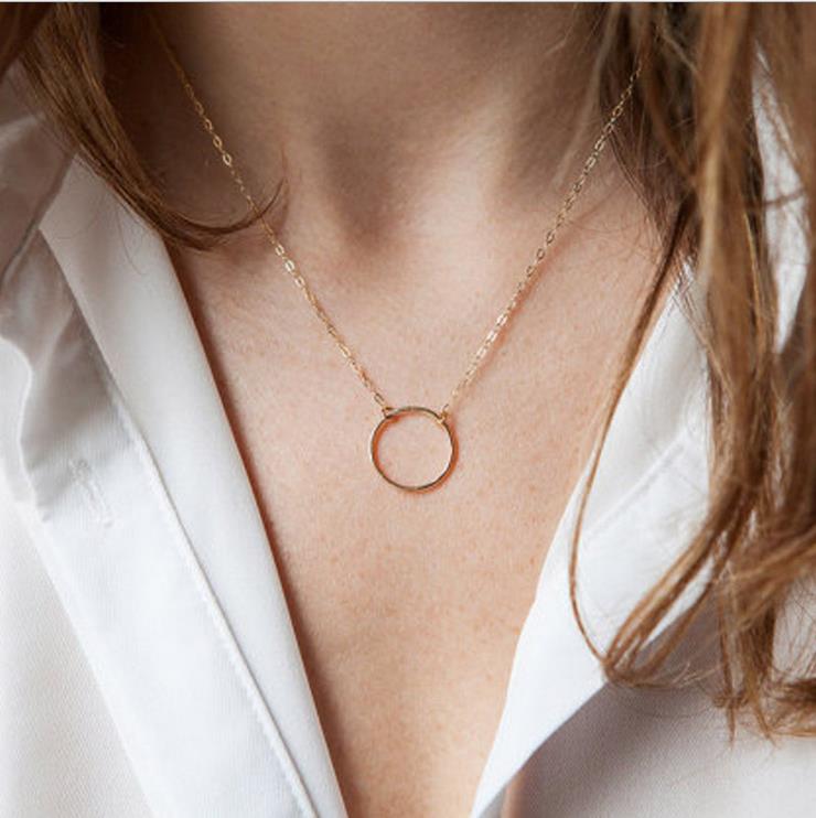Eenvoudige Ins Stijl Cirkel Goud Kleur Collier Lange Strip Hanger Kettingen Voor Vrouwen Mode-sieraden