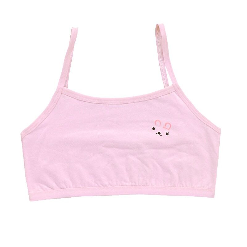 Tiener Puberteit Dubbele Laag Ondergoed Beha Spaghetti Band Leuke Cartoon Konijn Bralette Zomer Basic Crop Top