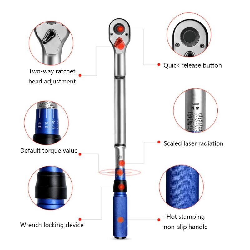 Torque Wrench Repair Tools Adjustable Workshop House Vechile with Quick Release Button Mechanism Spanner Hand Tool