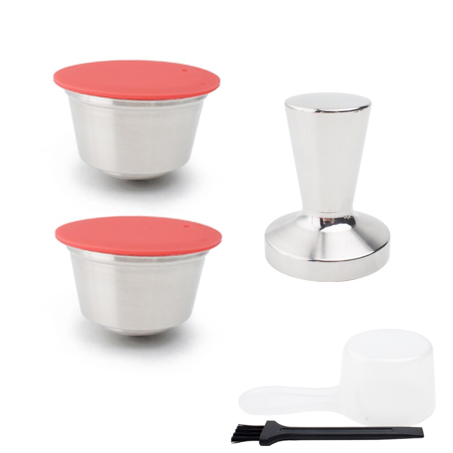 Cápsula reutilizable apto para cafetera Dolce Gusto color rojo/Cápsula de metal de acero inoxidable: 2capsule 1 tamper