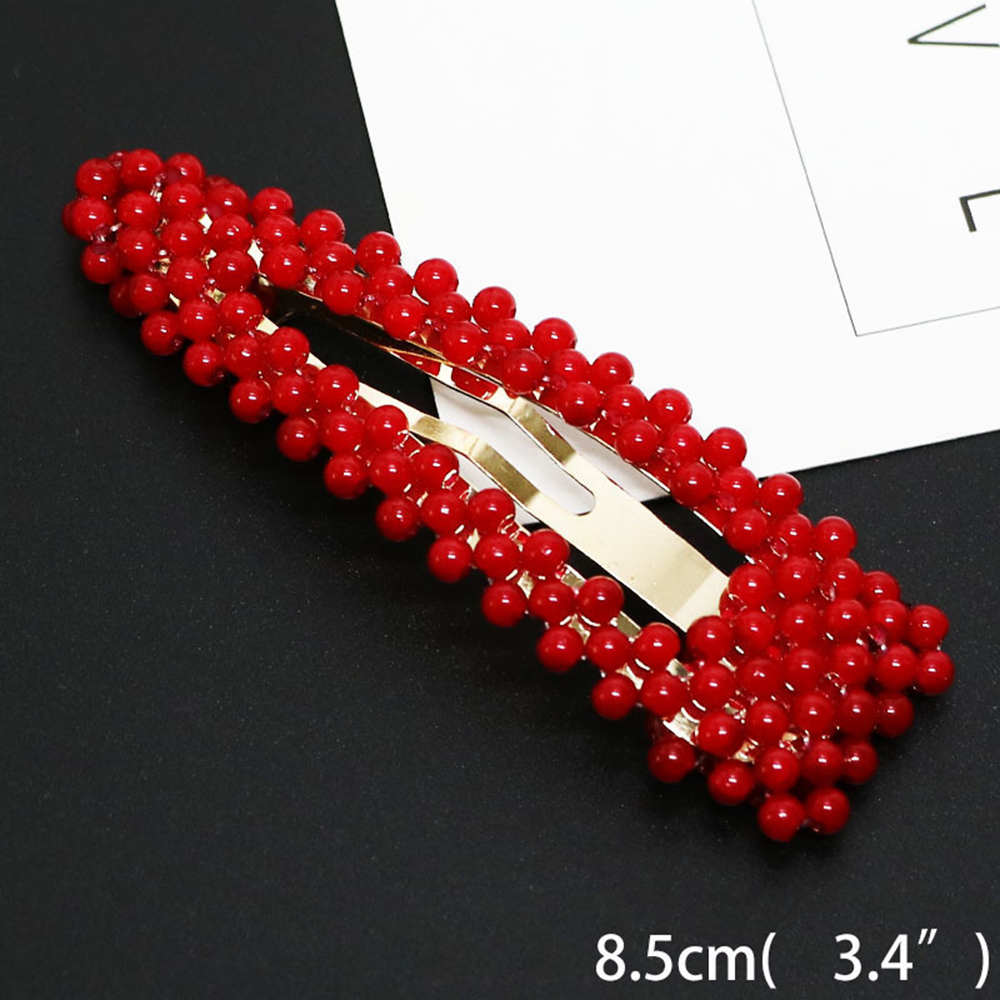 1Pc de rojo Clip de perla para el cabello para mujer coreano broche de pasador de horquilla de barra Accesorios para peinados: 02
