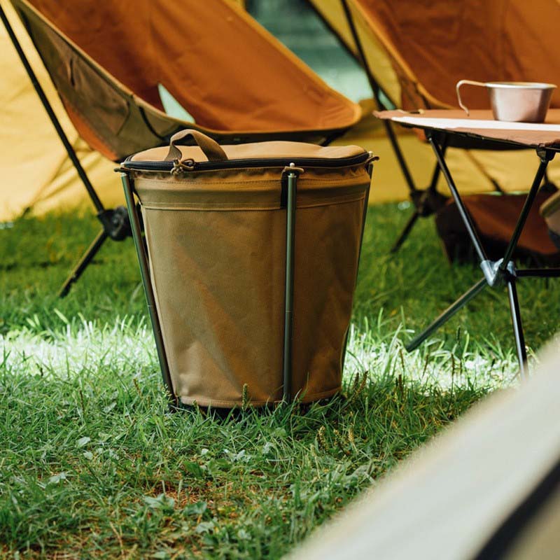 Outdoor camping Prullenbak Lichtgewicht Opvouwbare Oxford doek Opslag RoundBin Zelfrijdende Barbecue Draagbare Cartrash Bin
