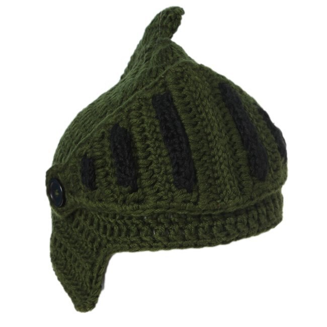 Roman Knight Helmet Caps Winter Warm Hats For Family Novelty Handmade Knit Hats Father Kids Beanies Cap Party Mask: blackgreenchild