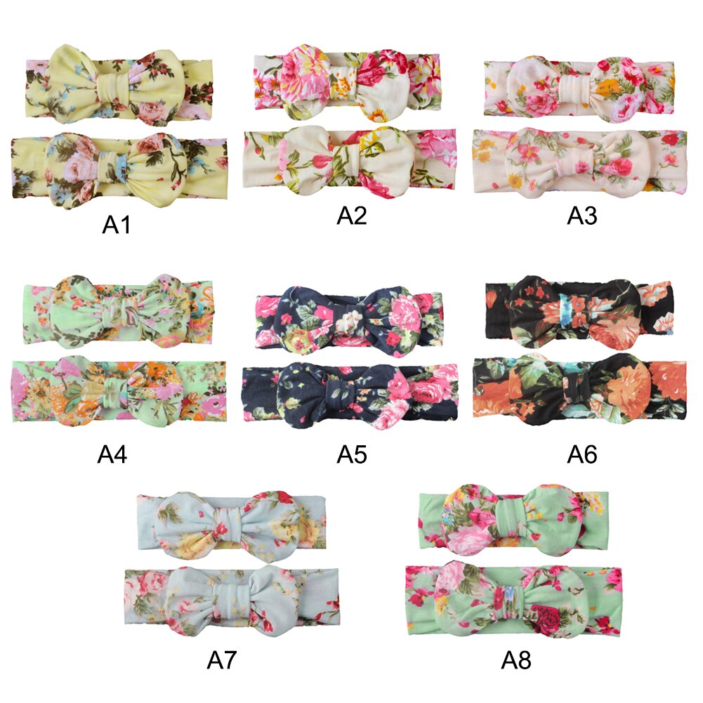 2 Stuks Moeder En Baby Hoofdbanden Strik Kruis Bloem Gedrukt Meisjes Haarband Elastische Mama En Me Tulband Ouder-Kind