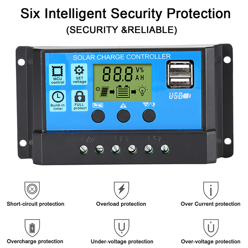 MPPT APPSolar Charge Controller PWM 100A 60A 50A 40A 30A Solar Power Regulator 12V 24V Auto Dual USB LCD Display Load Discharger