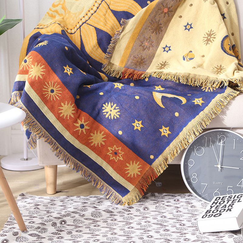 Sonne Mond Sterne Baumwolle Gewebte Decke Sofa Handtuch Baumwolle Warme Schutzhülle N1Ha