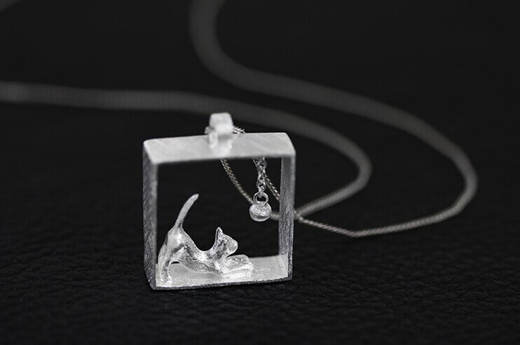 925 Sterling Silver Square cat Necklaces &amp; Pendants For Women Sterling-silver-jewelry