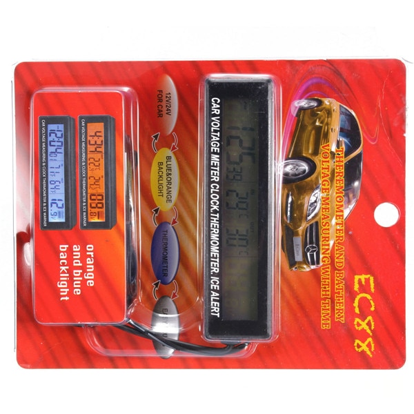 Monitor cigarettuttag 12v/24v 3 in1 bil fordon digital lcd klocka in/ut bil termometer batteri voltmeter spänningsmätare