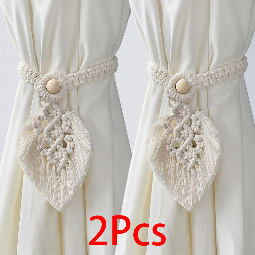 2-pack macrame gordijn tiebacks decoratief gordijn met kraal raambanden kawaii boho kamer decor woonkamer huisdecoratie cadeau: Abrikoos