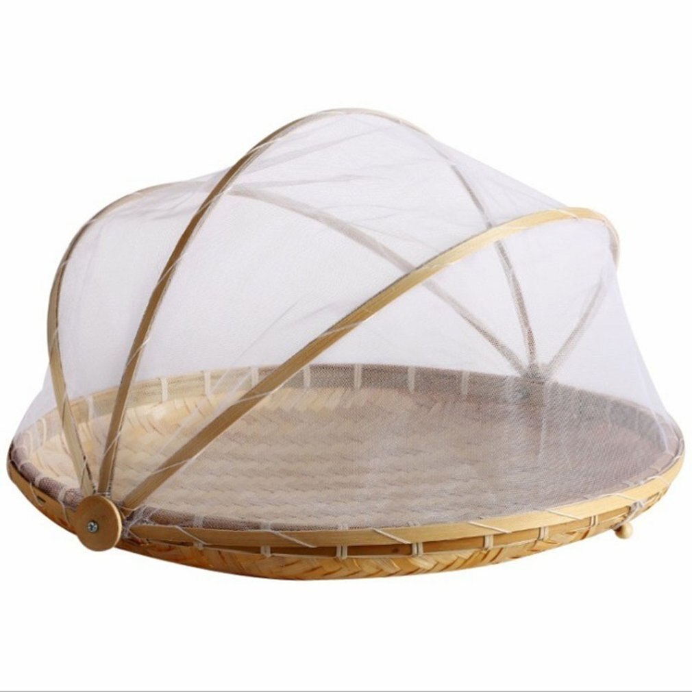 Anti-insect Dustproof Basket Fruit Vegetable Tray Mesh Drying Dustpan Handmade Bamboo Food Storage Basket Picnic basket