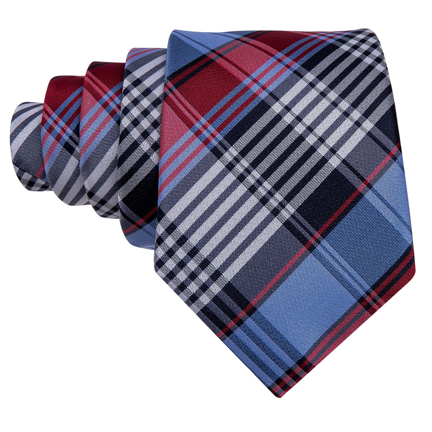 Red Blue Plaid 100% Silk Tie For Men Suit Wedding Tie Barry.Wang NeckTies Hanky Sets Business LN-5341