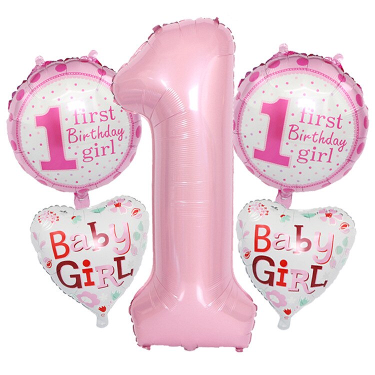 Baby 1 års fødselsdag ballon kombination fest dekoration nummer + rund ballon kombination: 1 år gammel pink