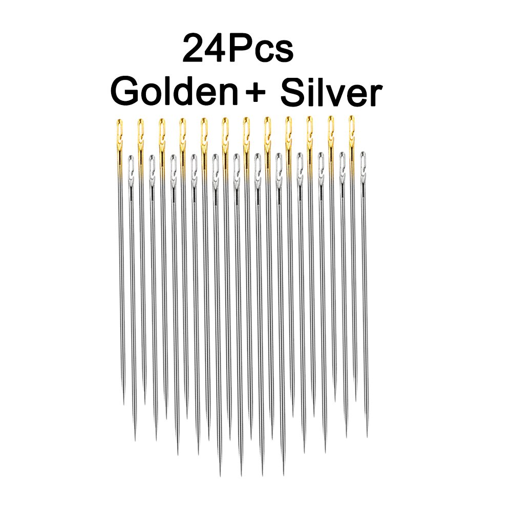 Juego de agujas ciegas para ancianos, accesorios de costura para el hogar, Agujero lateral, auto roscado, 12/24 piezas: 24 PCS Mix